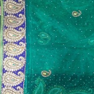 Green Net Wedding Saree